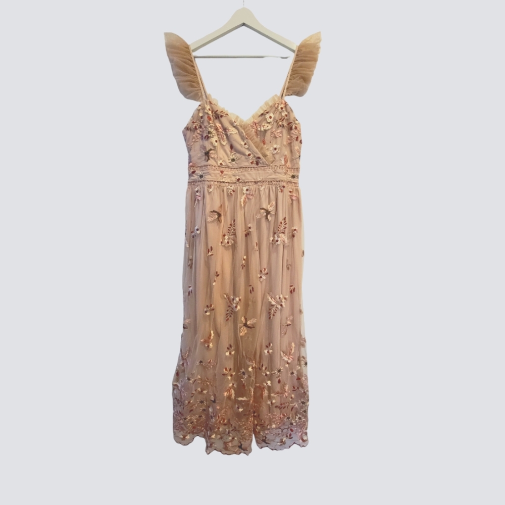 Embroidered Ruffle-Shoulder Party Dress Size Large from VICI